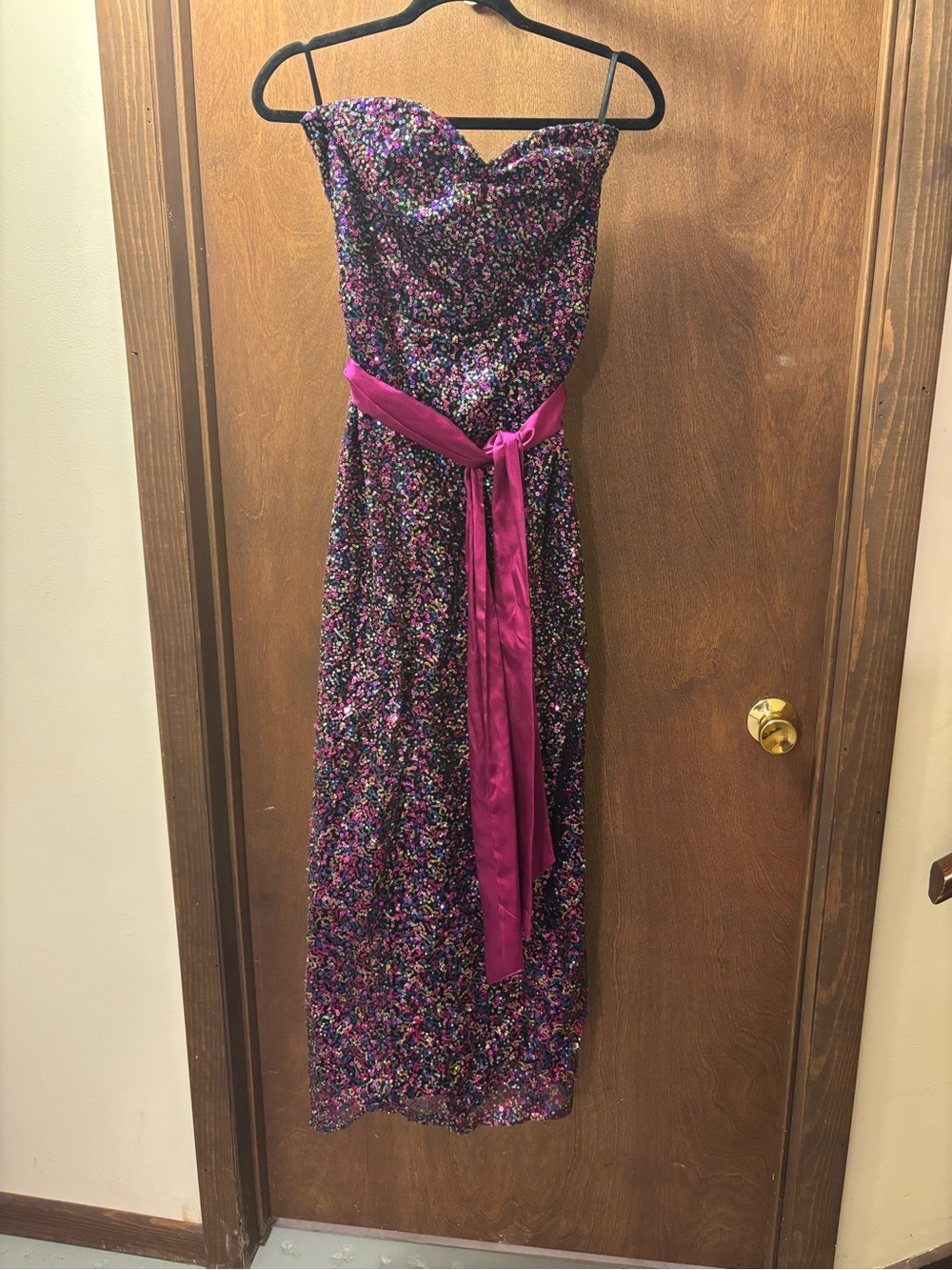 Accidentally In Love Purple Floral Strapless Dress with Fuchsia Sash